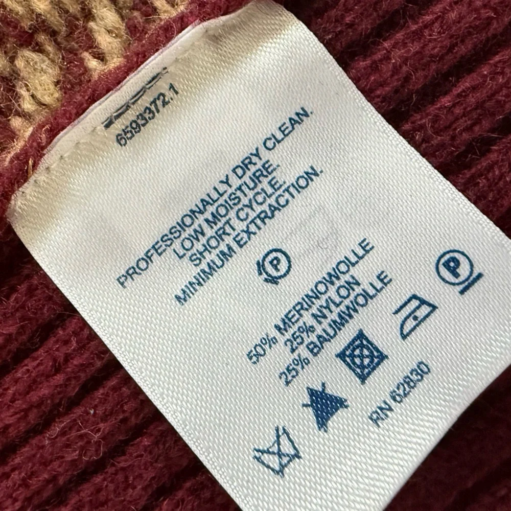 Lands' End sweater vest Burgundy red Herringbone Knit V Neck button font XXL